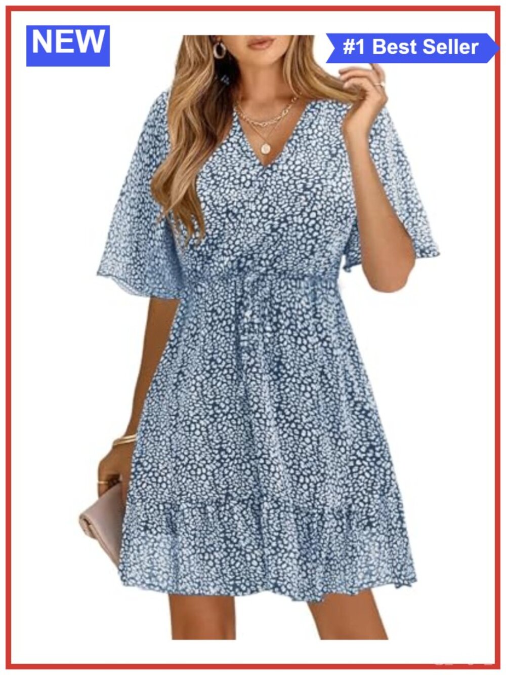 Womens Floral Ruffle Mini Dress V Neck Short Sleeve High Waist Flowy Sundress